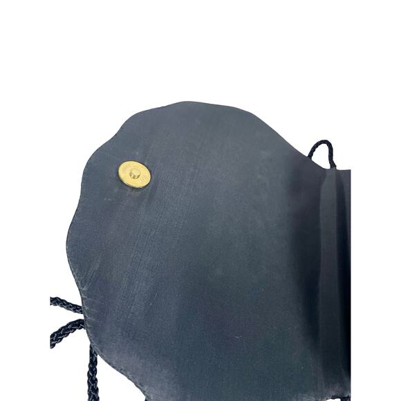 Vintage 70s Lady Priscilla Black Satin Clamshell Clutch Purse - Picture 7 of 10